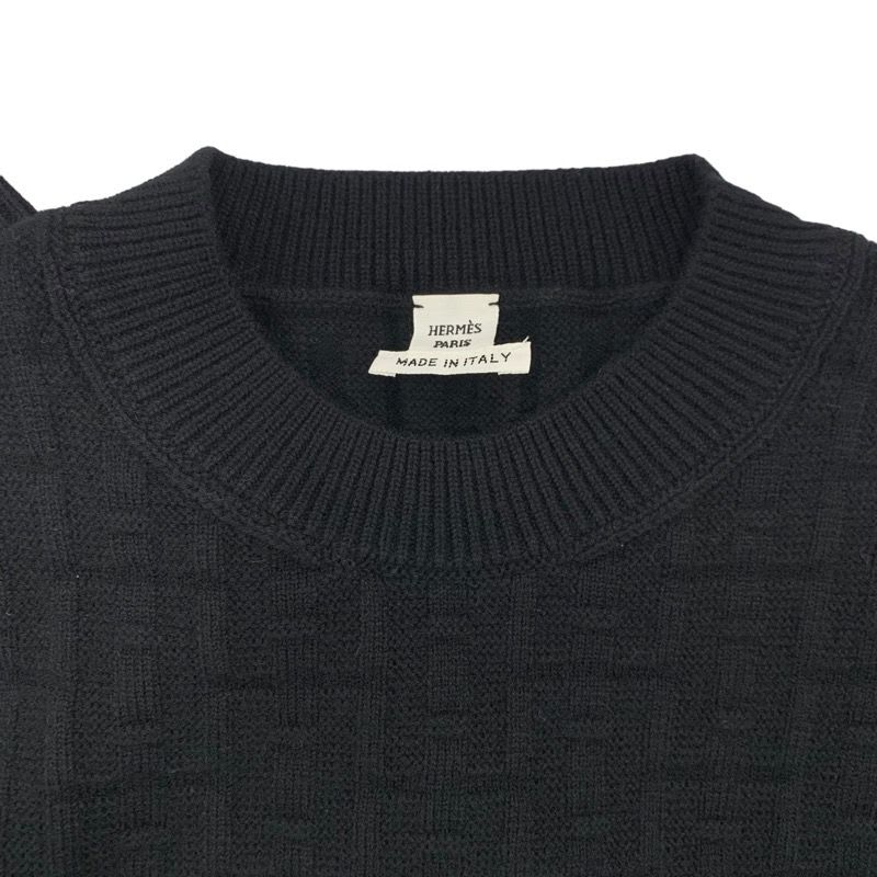 Hermes Dress Wool Black Knit Short Sleeve