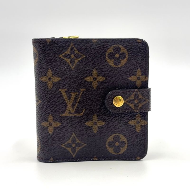 Louis Vuitton Compact Zip Monogram PVC Brown Bifold Wallet Gold M61667