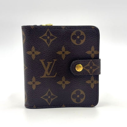 Louis Vuitton Compact Zip Monogram PVC Brown Bifold Wallet Gold M61667