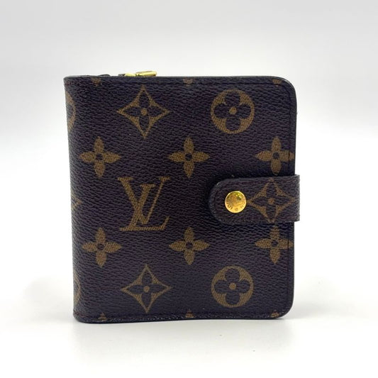 Louis Vuitton Compact Zip Monogram PVC Brown Bifold Wallet Gold M61667
