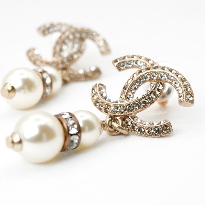 Chanel Earrings Earring Gold White Coco Mark Rhinestone