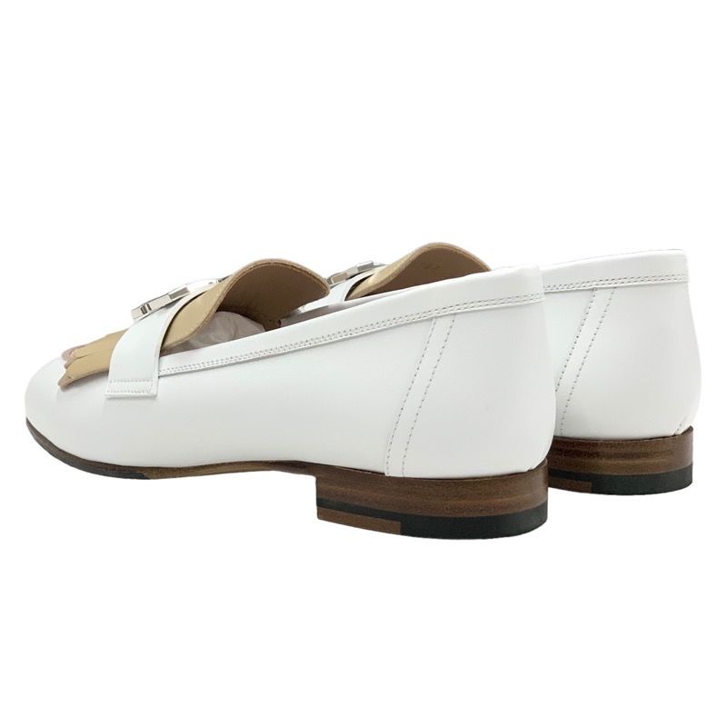 Hermes Royale Loafers Leather Shoes Leather White Beige Silver Unused Moccasins