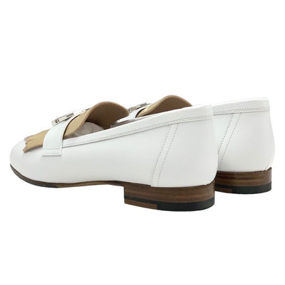 Hermes Royale Loafers Leather Shoes Leather White Beige Silver Unused Moccasins