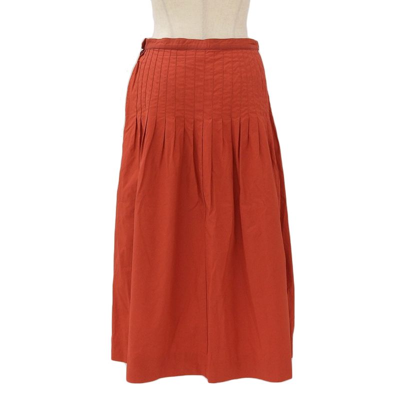 Saint Laurent Paris 80's Vintage Archive Cotton Pleated Long Skirt Red 44 Rare