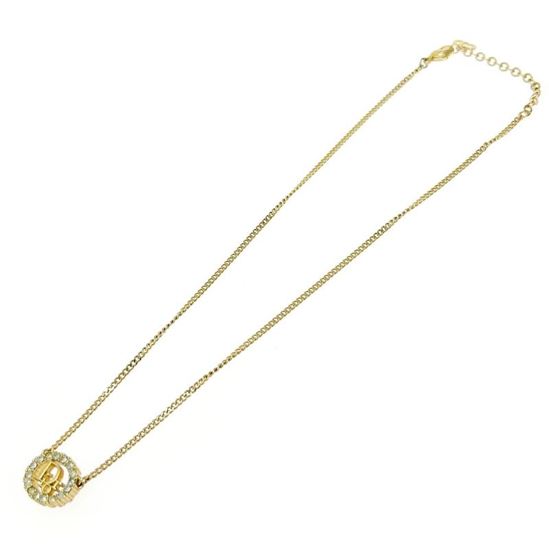 Christian Dior GP Rhinestone Dior Logo Oval Necklace Women's Gold 424315
