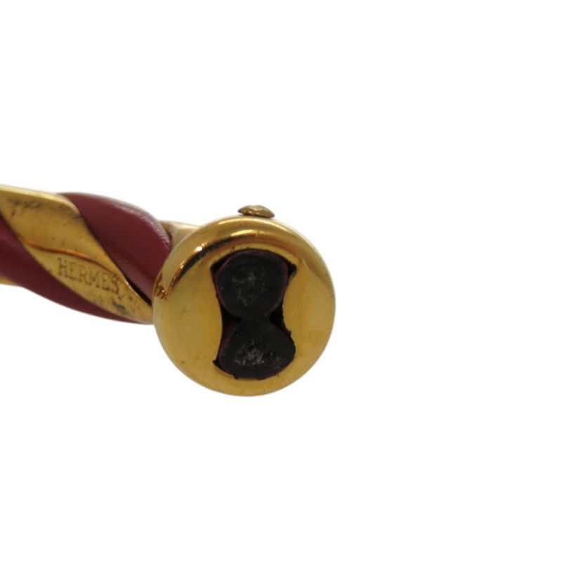 Hermes Twisted Metal Leather Red Gold Hardware Red Bangle 0079 Hermes