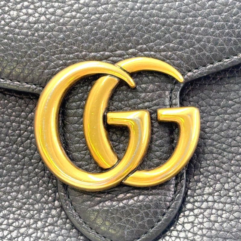 Gucci GG Marmont Chain Shoulder Chain Wallet Leather Black Shoulder Bag Gold
