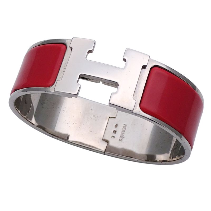 Hermes Bangle Women's Brand Click Classic H GP Silver Red Classy Fashionable E