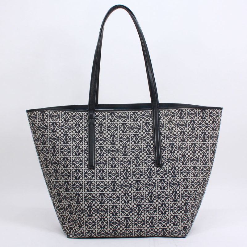Loewe Leather X Canvas Navy X Black Tote Bag Silver B533z73x08