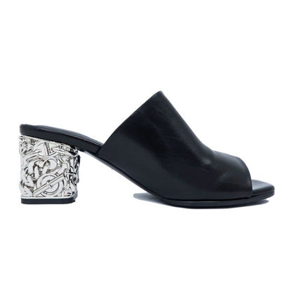Hermes Sandals Glossy - 60 BK Black Silver - Size 38 Chaine D'ancre