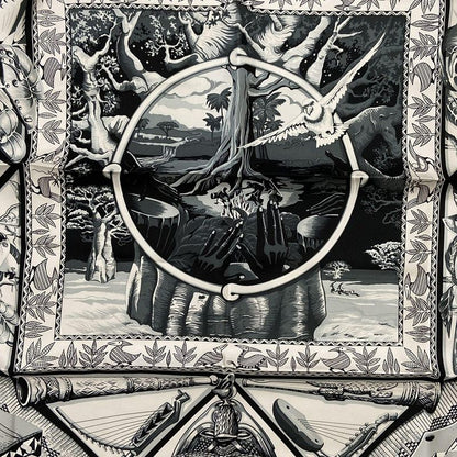 Hermes Scarf Carré 90 Ivory×black×gray Au Son Du Tam