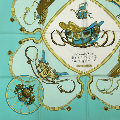 Hermes Springs Carriage Carre 90 100% Silk Scarf Green