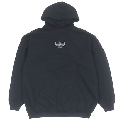 Balenciaga 22AW 578135 100% Cotton BB Logo Rhinestone Pullover Hoodie Black XS