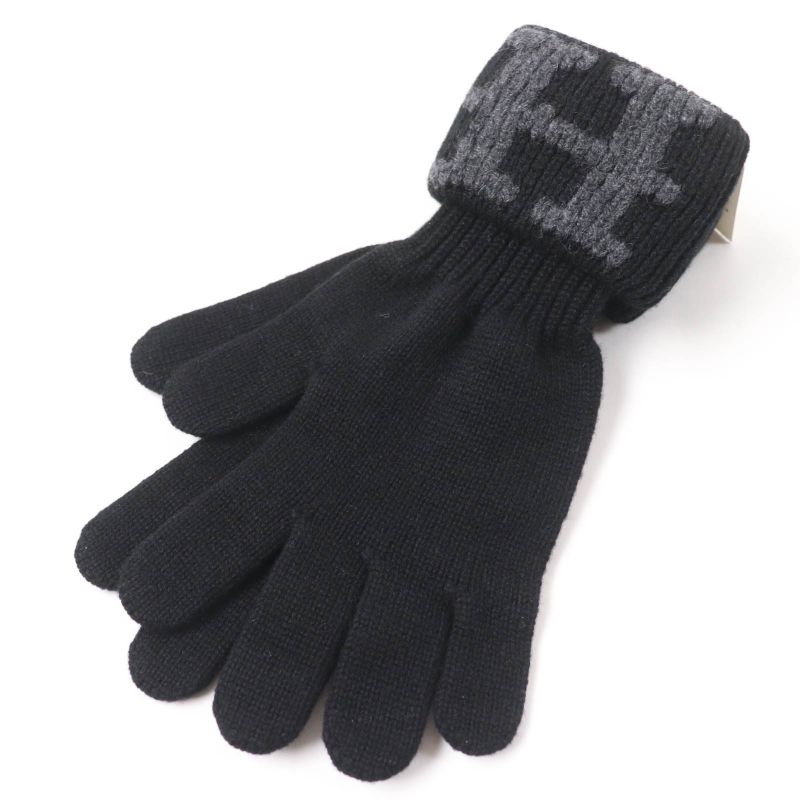 Hermes 100% Cashmere Margiela Period H Logo Knit Gloves Black SM Made In Italy