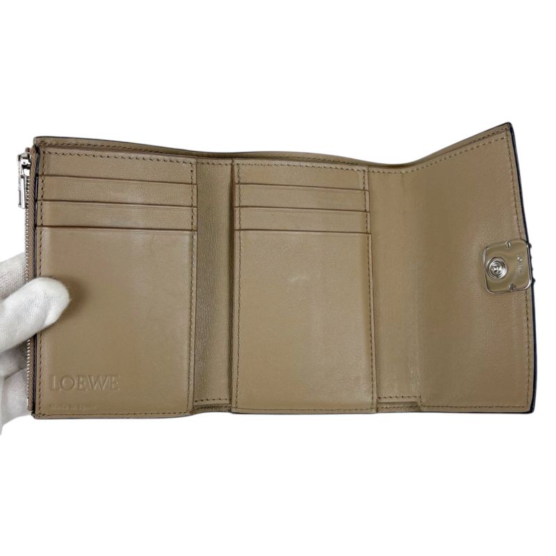 Loewe Anagram Trifold Wallet Pebble Grain Calf Sand Beige