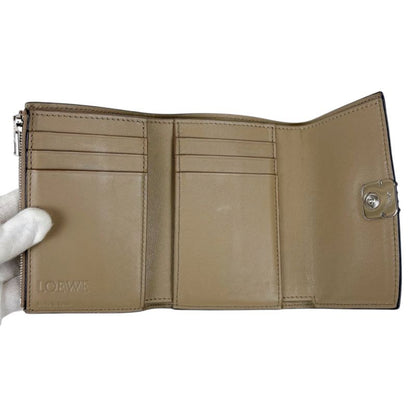 Loewe Anagram Trifold Wallet Pebble Grain Calf Sand Beige