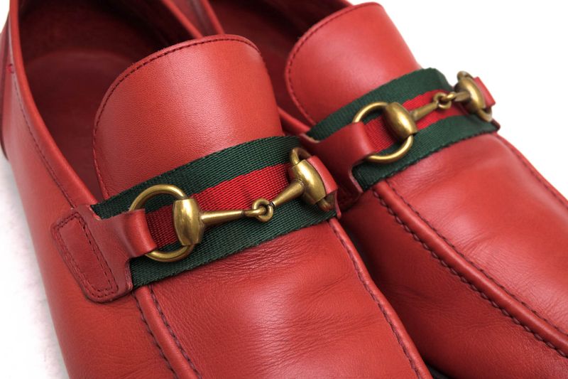 Gucci Bit Loafers Shoes Men Leather Genuine Leather Red 105857 Sherry Line