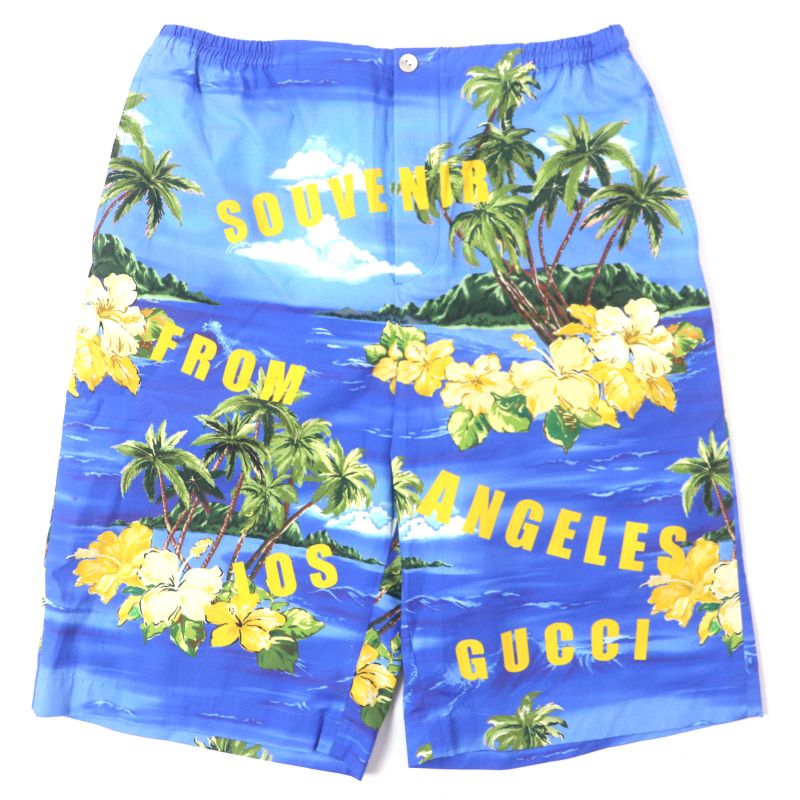 Gucci 22AW 672698 100% Cotton Button Fly Half Pants Aloha Shorts Blue 46 Made