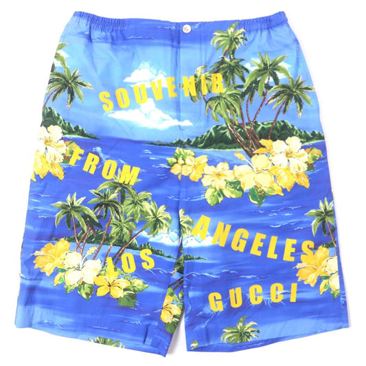 Gucci 22AW 672698 100% Cotton Button Fly Half Pants Aloha Shorts Blue 46 Made