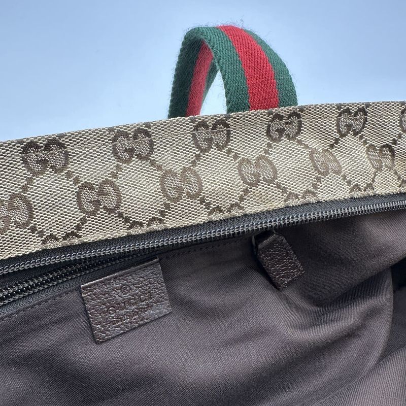 Gucci 131128 GG Canvas Sherry Line Handbag Leather Ladies Men Vintage Fashion