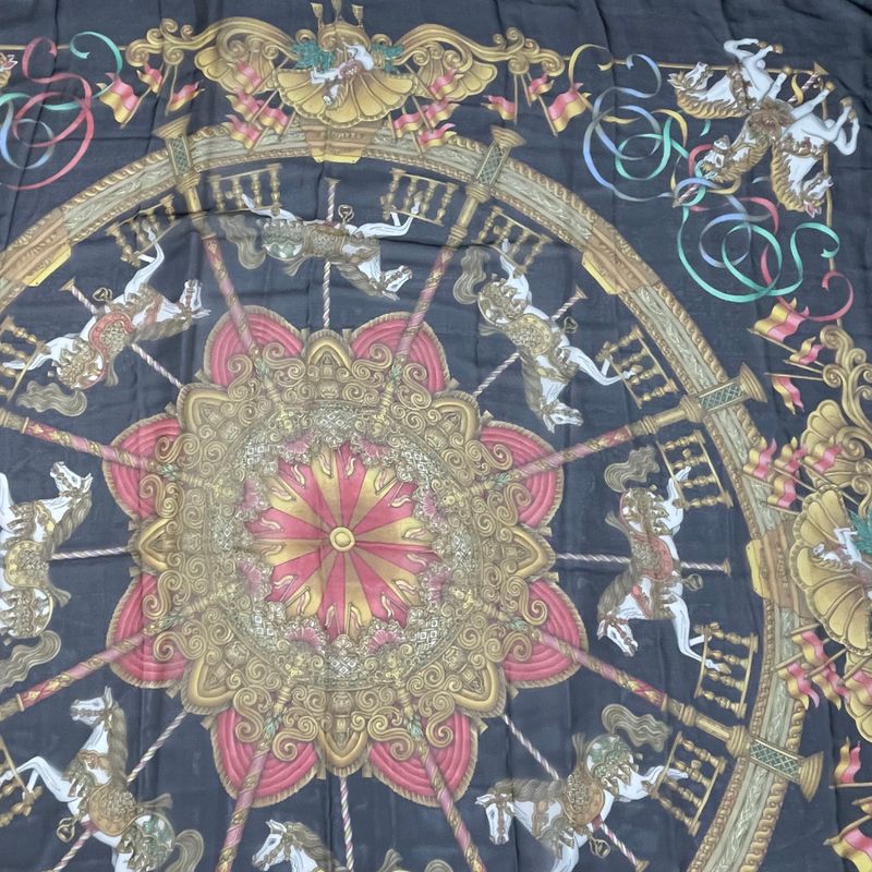 Hermes Carre 140 Large LUNA PARK Amusement Park Scarf Silk Black