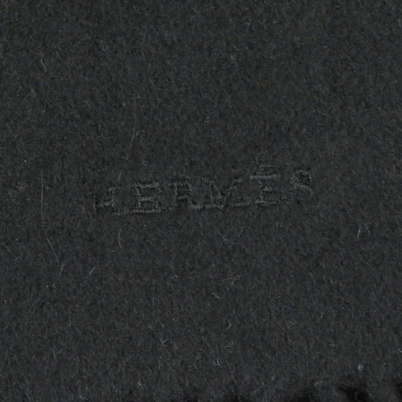Hermes 100% Cashmere Logo Embroidery Fringe Scarf Stole Shawl