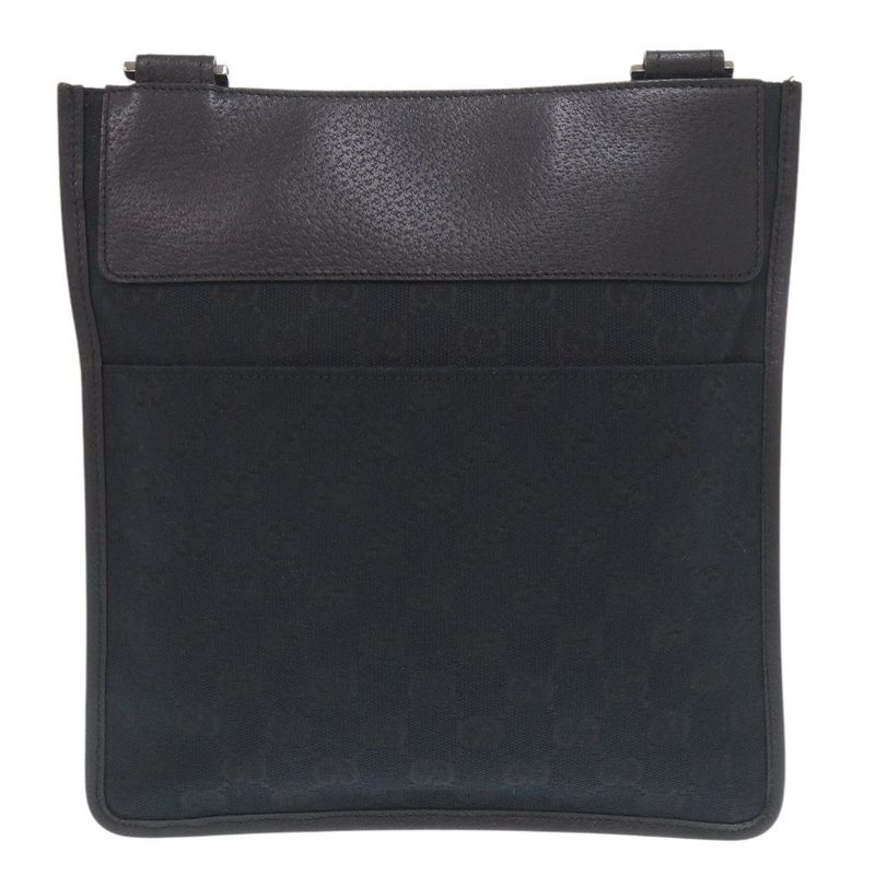 Gucci 27639 GG Canvas Leather Black Shoulder Bag Black 1047 Gucci