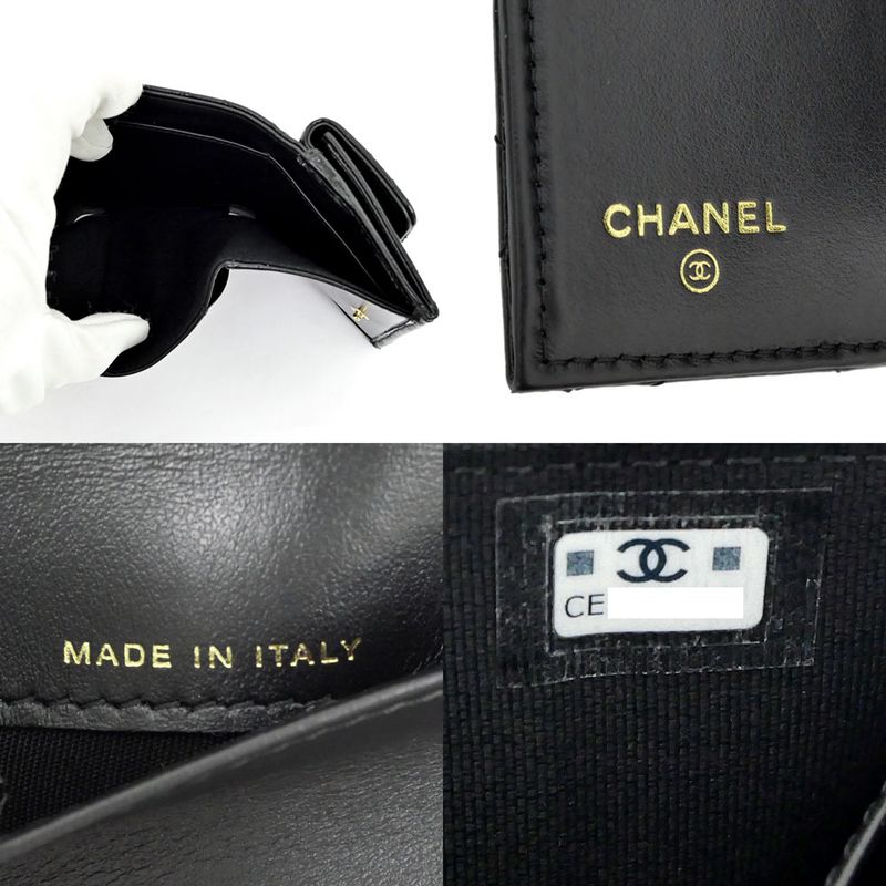 Chanel Small Flap Wallet Black Gold Hardware Shiny Cuffskin