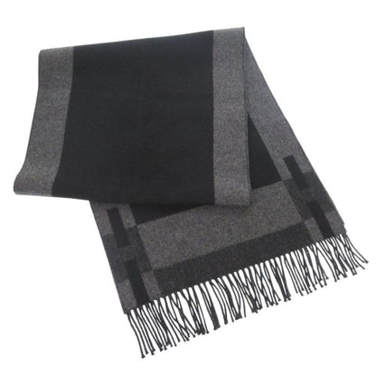 Hermes H Passant Cashmere Grey Black Scarf 0734 Hermes