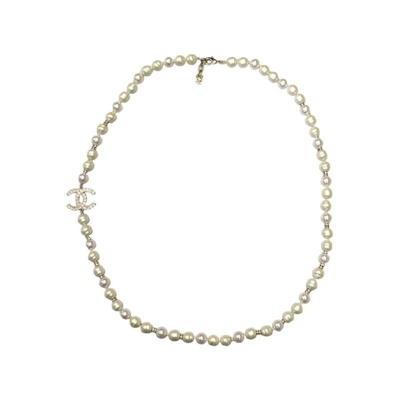 Chanel Long Necklace Coco Mark Pearl Rhinestone Gold Chanel