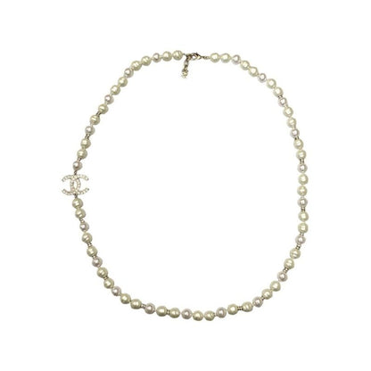 Chanel Long Necklace Coco Mark Pearl Rhinestone Gold Chanel