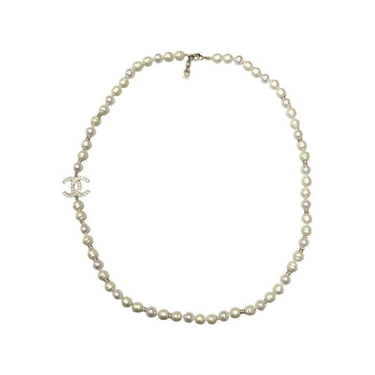 Chanel Long Necklace Coco Mark Pearl Rhinestone Gold Chanel
