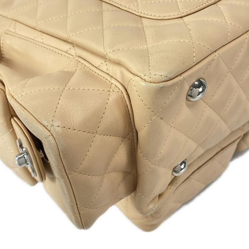 Chanel Shoulder Bag Cambon Line Multi-pocket Bag Beige And Black Silver