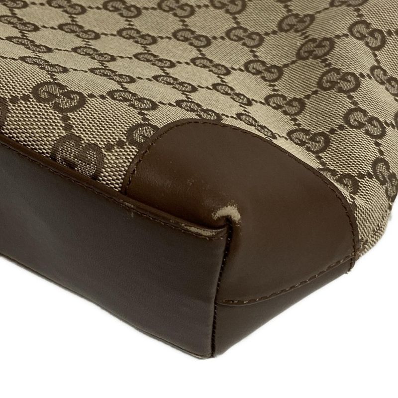 Gucci Handbag GG Pattern 21119 Beige And Dark Brown Leather