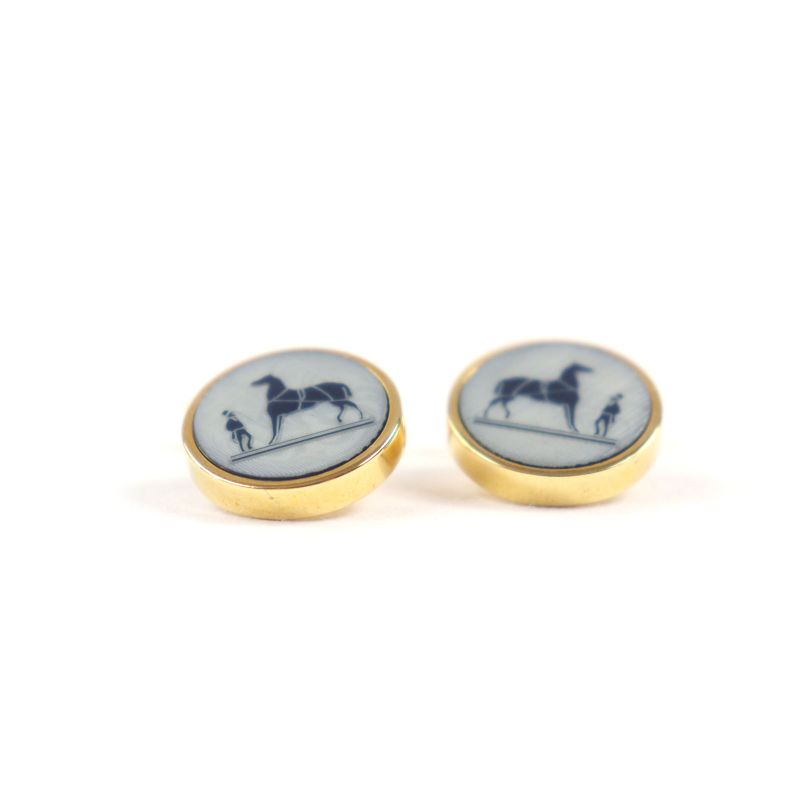 Hermes Corozo Carriage Logo Horse Motif Cufflinks Button Cufflinks Gray Navy