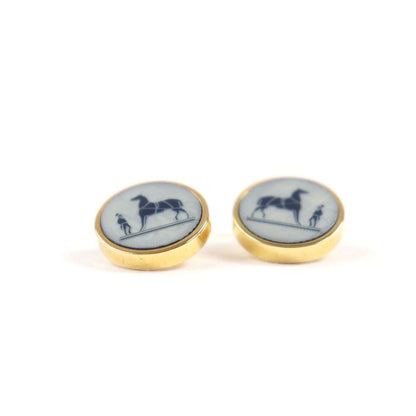 Hermes Corozo Carriage Logo Horse Motif Cufflinks Button Cufflinks Gray Navy