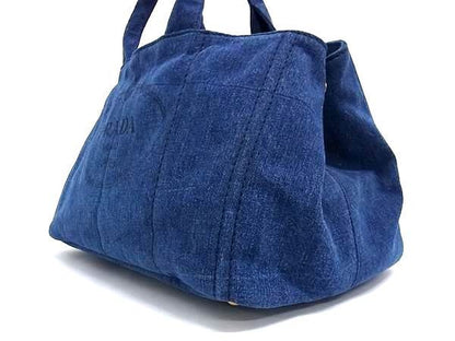 Prada B1872b Canapa Denim Handbag Tote Bag Women's Navy Aw4514
