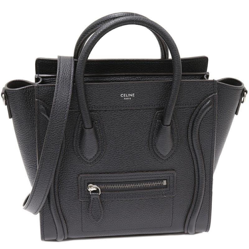 Celine Hand Tote Shoulder Bag Luggage Nano Shopper Drummed Calfskin Black 2WAY