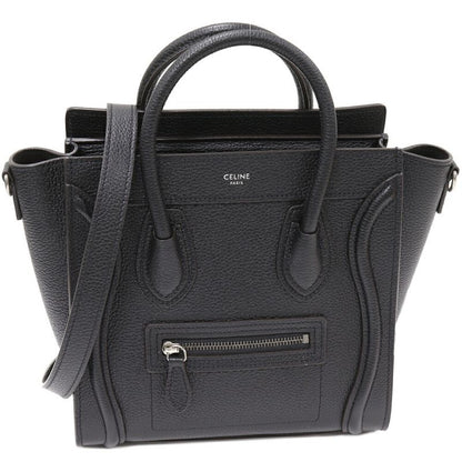 Celine Hand Tote Shoulder Bag Luggage Nano Shopper Drummed Calfskin Black 2WAY