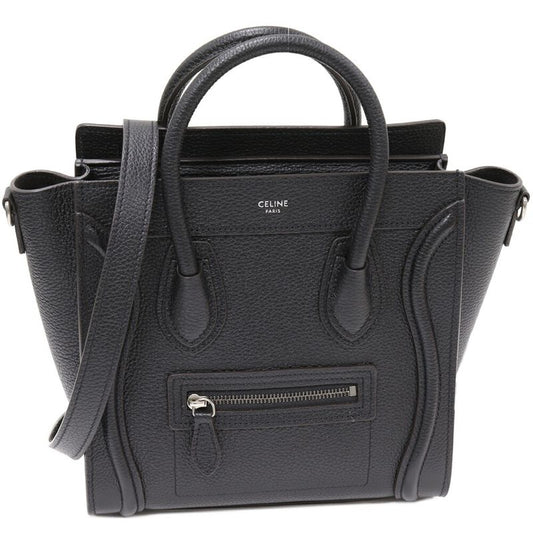 Celine Hand Tote Shoulder Bag Luggage Nano Shopper Drummed Calfskin Black 2WAY