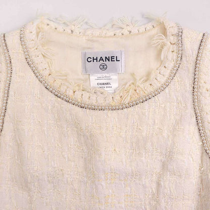 Chanel 2005c Ginza Store Only Faux Pearl Sleeveless Tweed Top P25200v15453