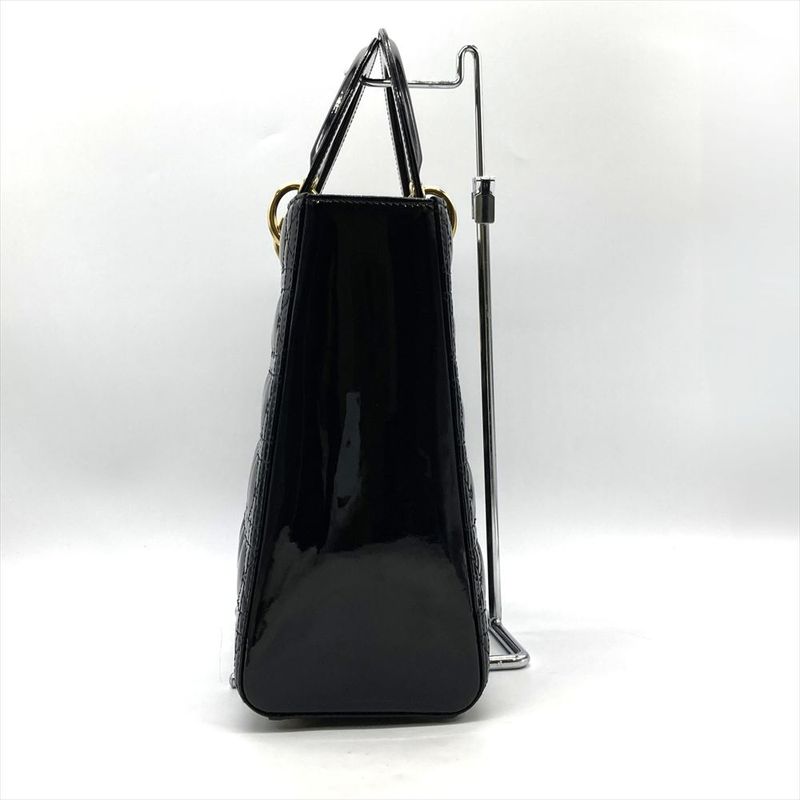 Dior Lady Dior Large Cannage Handbag Patent Leather Black Gold Hardware Women