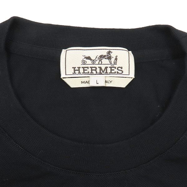 Hermes Short Sleeve T-Shirt H Embroidered T-Shirt Cotton Black L Black [box