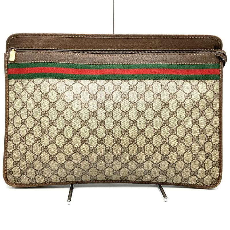 Gucci 017 115 Second Bag Clutch Bag Pouch GG Supreme Sherry Line Leather Brown