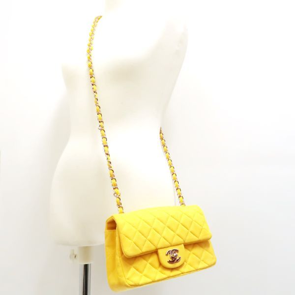 Chanel Matelasse 20 Chain Shoulder No 19 Cotton Yellow Mini Matelasse Chanel