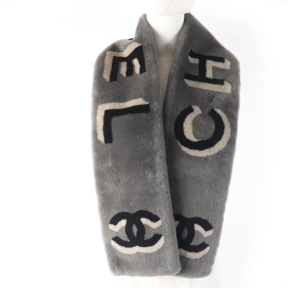 CHANEL 20B Aa7074 Mouton Lined 100% Cashmere Coco Mark Logo Design Tippet Shawl