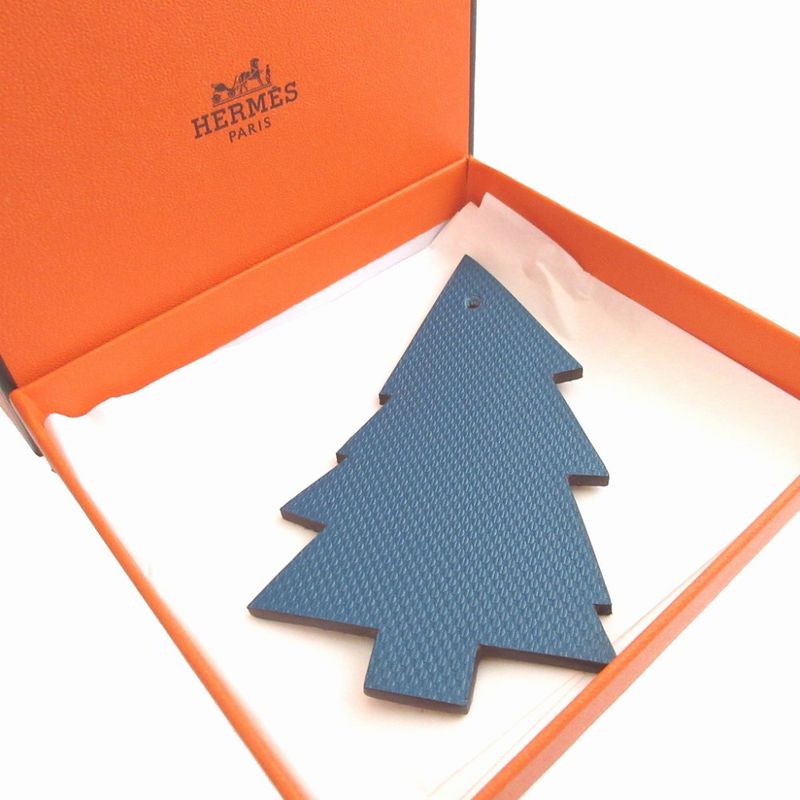 Hermes Petite Ash Tree Leather Blue Brown Bagcharm Key Holder 1730 Hermes