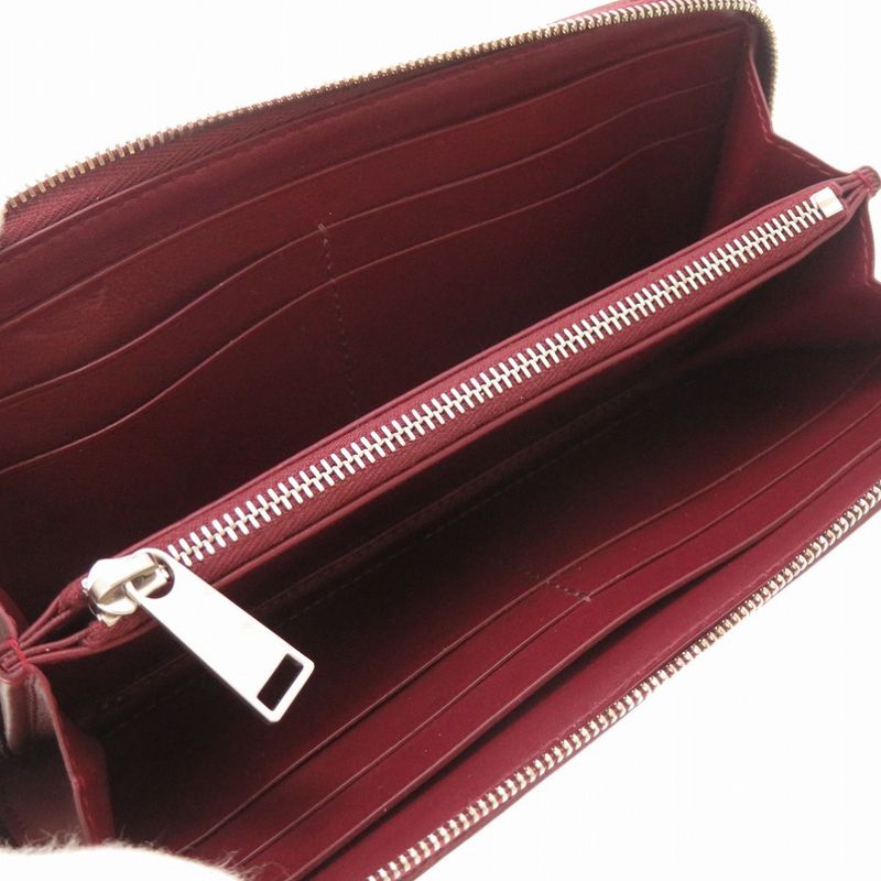 Bottega Veneta Marco Polo Leather Bordeaux 573431 Round Zipper Long Wallet Red