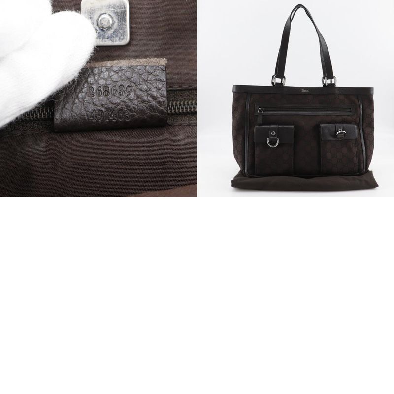 Gucci Abbey Line Outlet GG 268639 Nylon Canvas Brown Ladies Tote Bag