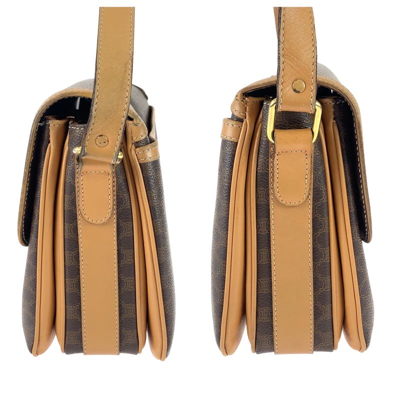 Celine Vintage Macadam Pattern Brown Gold Hardware Pvc/leather Crossbody